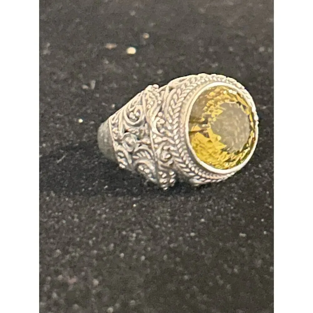 Sarda Sterling Silver 925 Filigree Peridot Statement Ring - Size 7